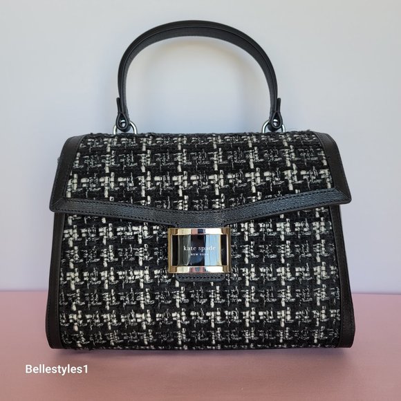 KATE SPADE Katy Tweed Medium Top Handle & Crossbody Bag- Black Multi⭐ - Picture 6 of 16